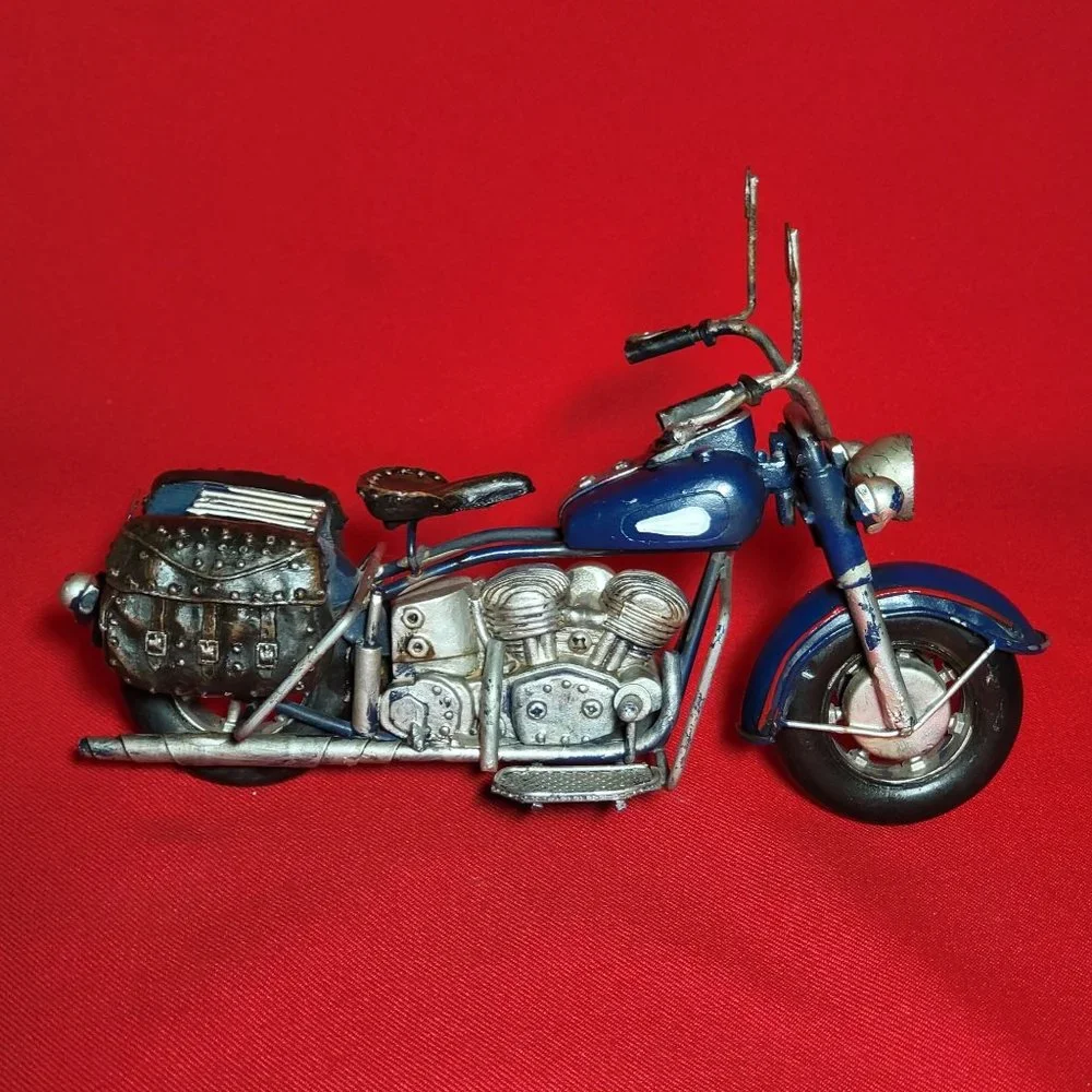 Vintage Motorcycle Custom Blue Metal Model